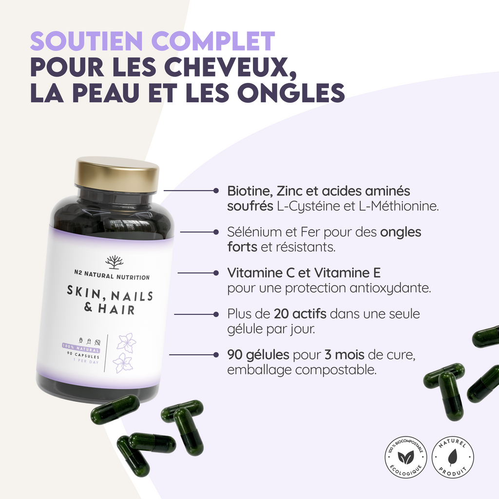 Biotine cheveux, peau et ongles