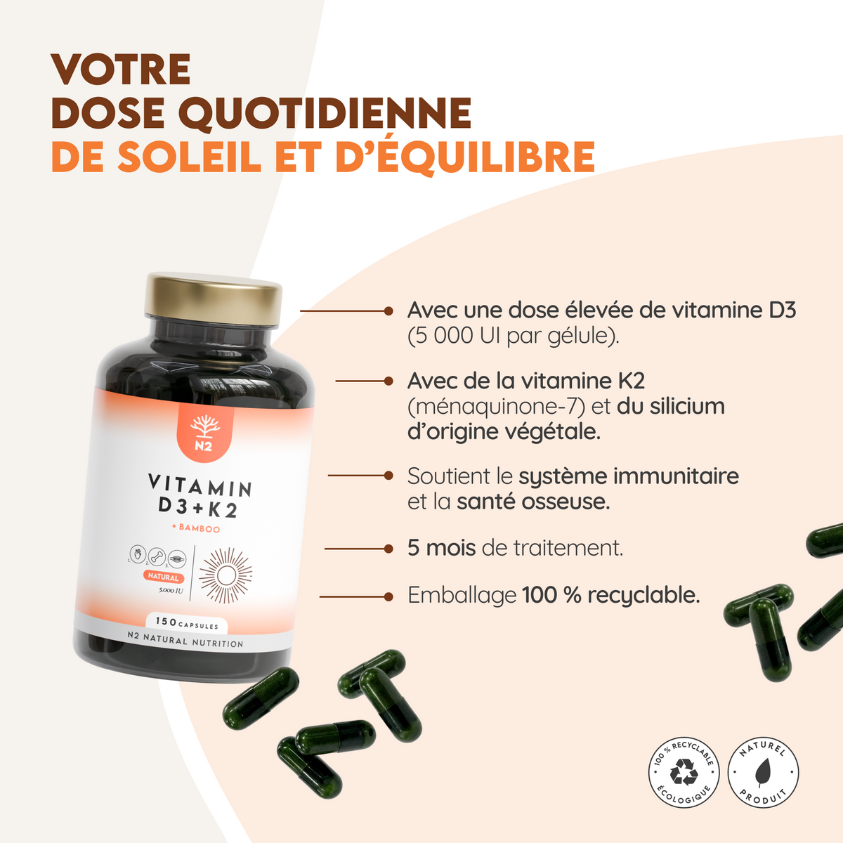 Vitamine D3 + K2 + Bambú